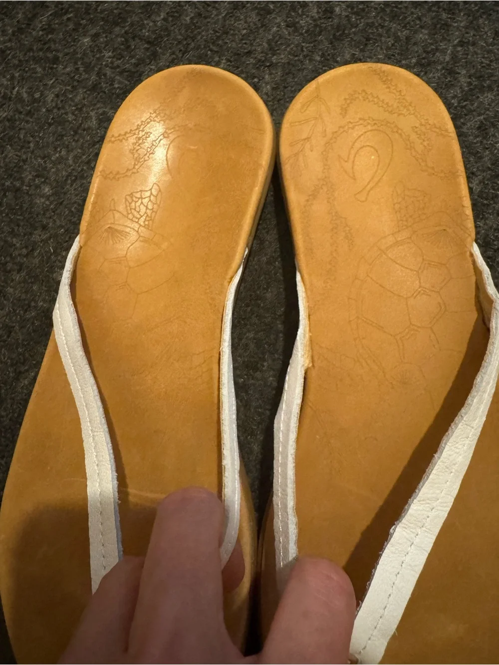 OluKai White Strappy Leather Toe-Post Sandals with Tan Footbed